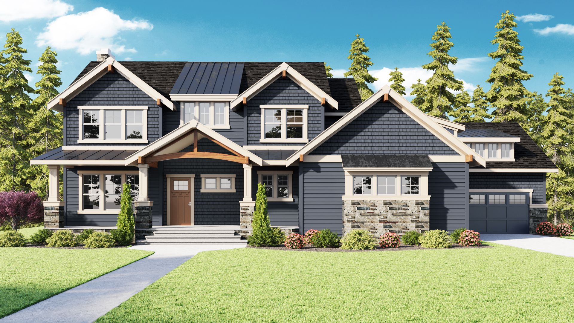 Finished rendering of Home Plans NW plan 3713