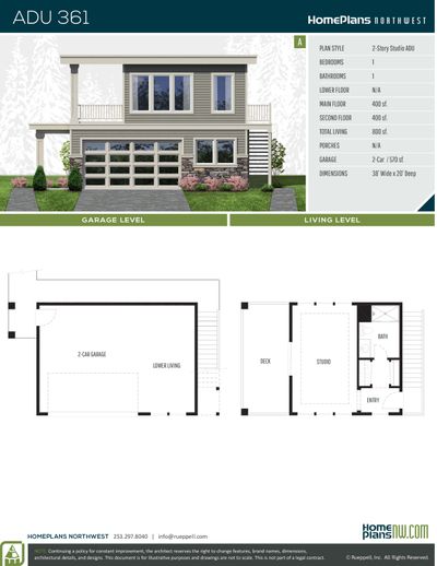 Elevation drawing for a Home Plans NW garage or accessory dwelling unit plan