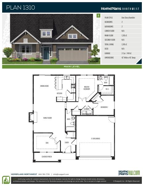 Home Plans NW Plan 1310-A floor plan and specification sheet