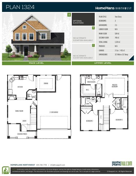 Home Plans NW Plan 1324 floor plan and specification sheet