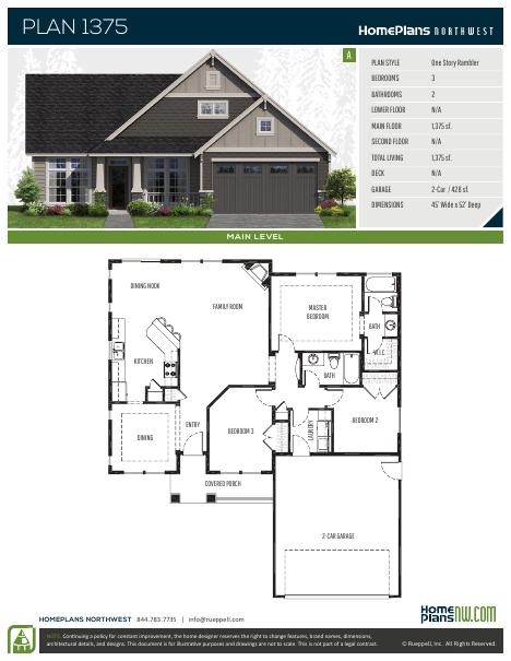 Home Plans NW Plan 1375-A floor plan and specification sheet