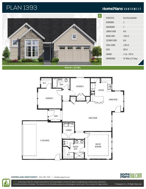 Home Plans NW Plan 1393-A floor plan and specification sheet