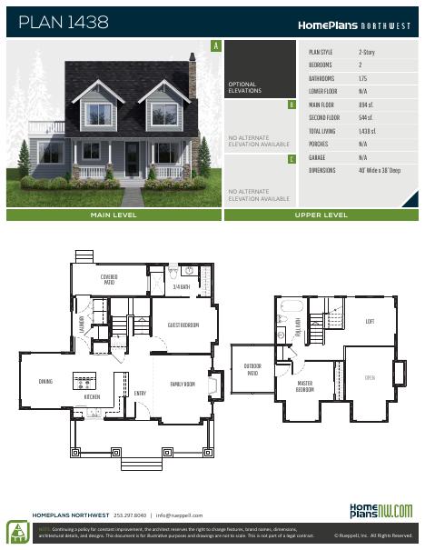 Home Plans NW Plan 1438 floor plan and specification sheet