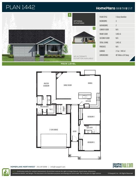 Home Plans NW Plan 1442-AB floor plan and specification sheet
