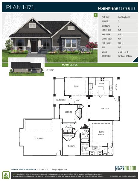 Home Plans NW Plan 1471-A floor plan and specification sheet