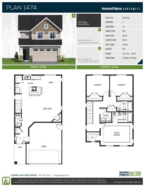 Home Plans NW Plan 1474 floor plan and specification sheet