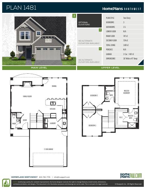 Home Plans NW Plan 1481 floor plan and specification sheet