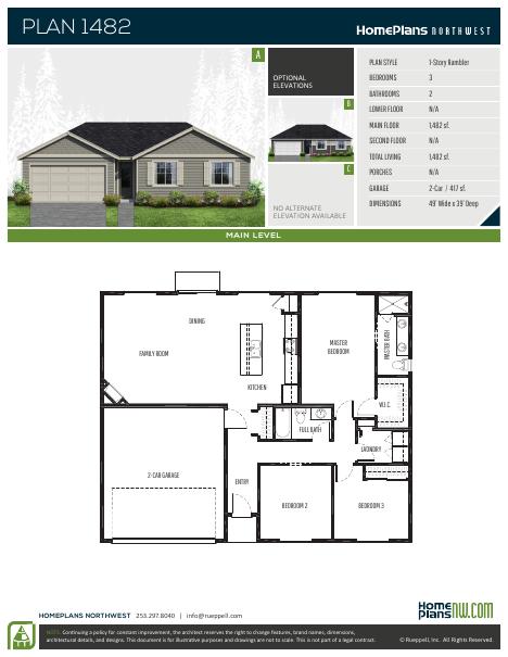 Home Plans NW Plan 1482-AB floor plan and specification sheet