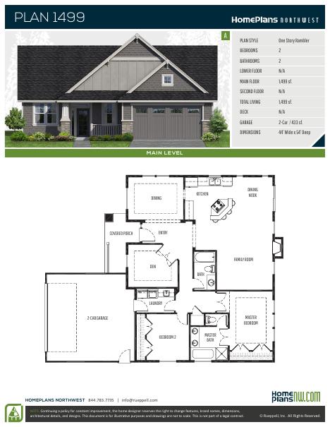 Home Plans NW Plan 1499-A floor plan and specification sheet