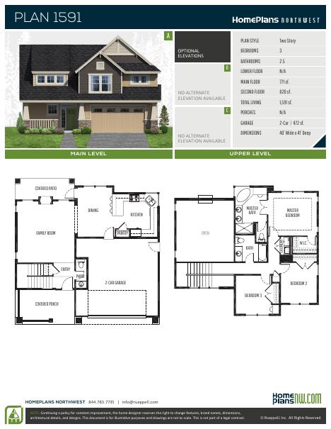 Home Plans NW Plan 1591 floor plan and specification sheet