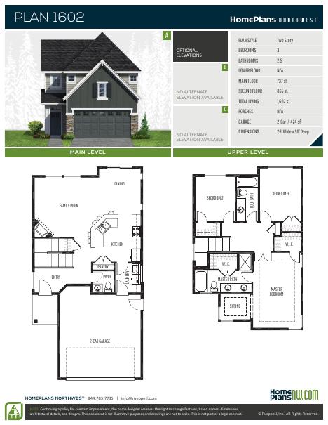 Home Plans NW Plan 1602 floor plan and specification sheet
