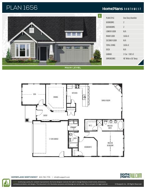 Home Plans NW Plan 1656-A floor plan and specification sheet