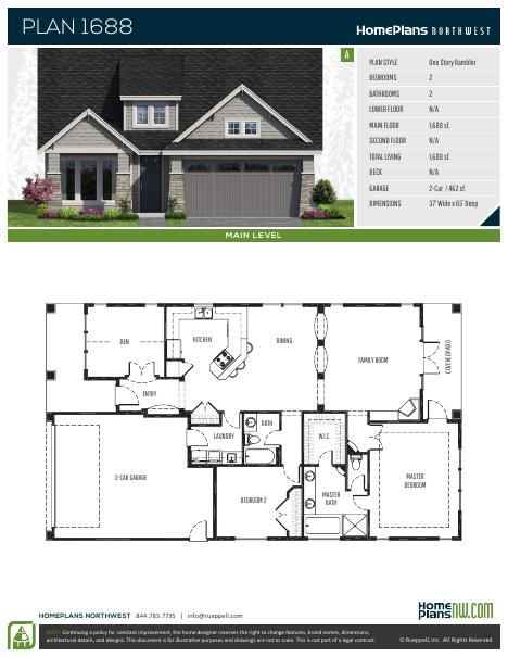 Home Plans NW Plan 1688-A floor plan and specification sheet