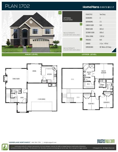 Home Plans NW Plan 1702 floor plan and specification sheet