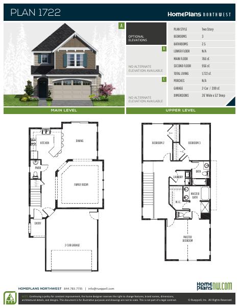 Home Plans NW Plan 1722 floor plan and specification sheet