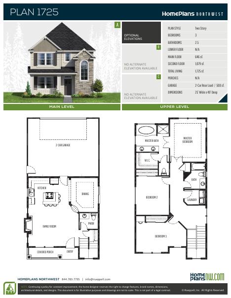 Home Plans NW Plan 1725 floor plan and specification sheet