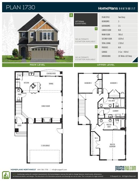 Home Plans NW Plan 1730 floor plan and specification sheet