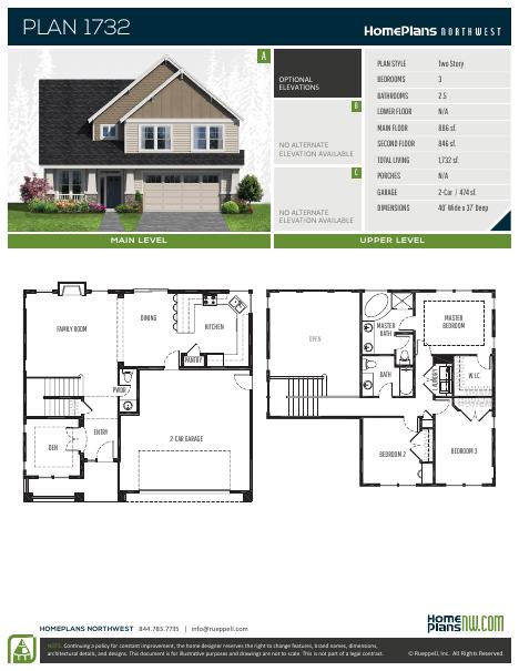 Home Plans NW Plan 1732 floor plan and specification sheet