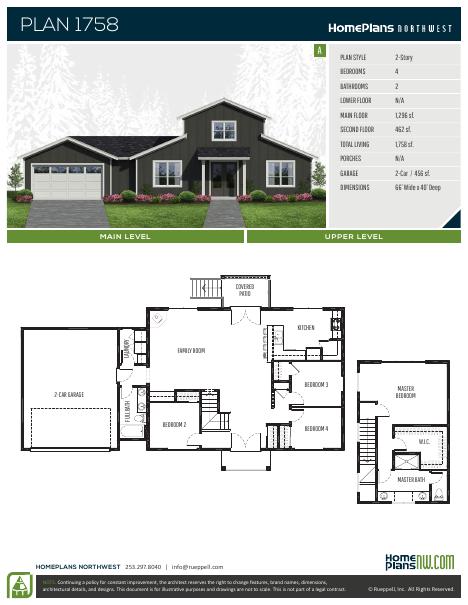 Home Plans NW Plan 1758 floor plan and specification sheet