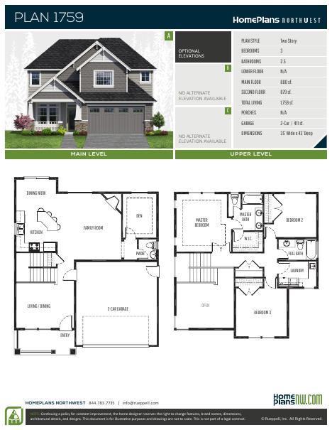 Home Plans NW Plan 1759 floor plan and specification sheet