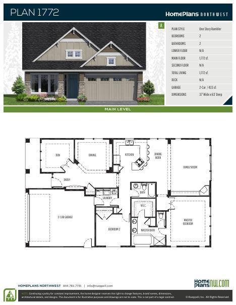 Home Plans NW Plan 1772-A floor plan and specification sheet