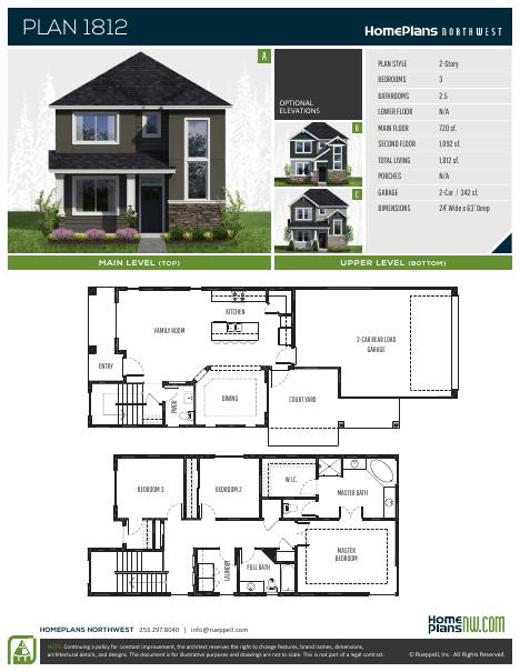 Home Plans NW Plan 1812 floor plan and specification sheet