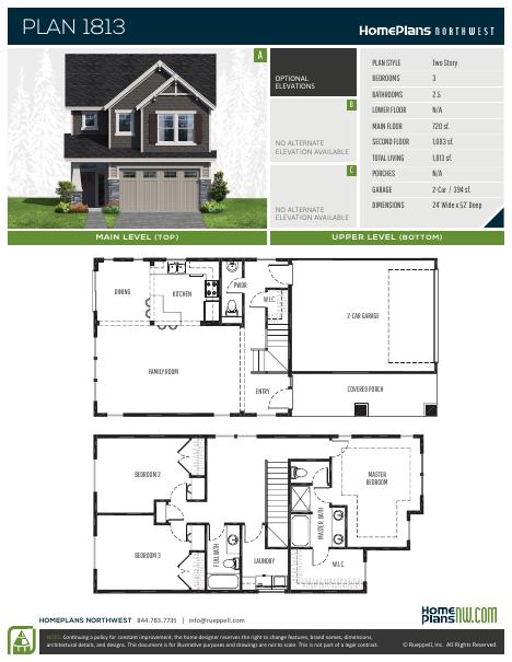 Home Plans NW Plan 1813 floor plan and specification sheet