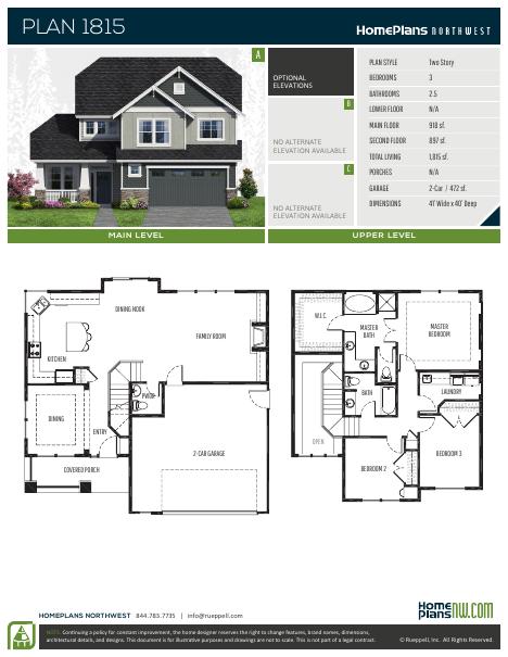 Home Plans NW Plan 1815 floor plan and specification sheet