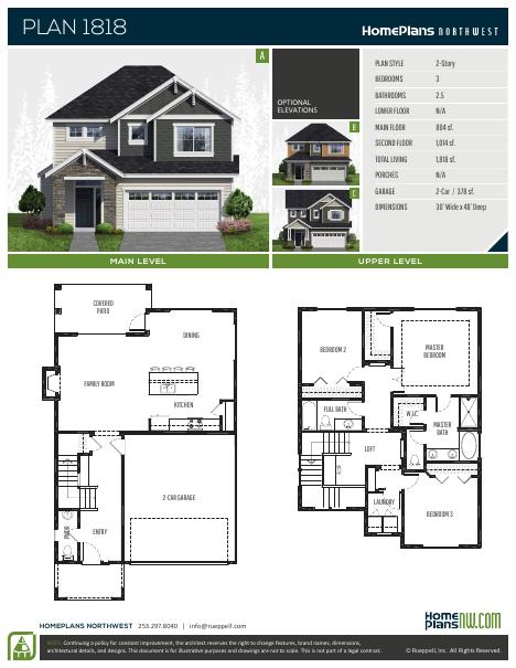 Home Plans NW Plan 1818 floor plan and specification sheet