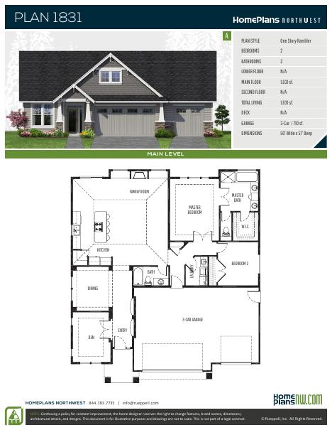 Home Plans NW Plan 1831-A floor plan and specification sheet