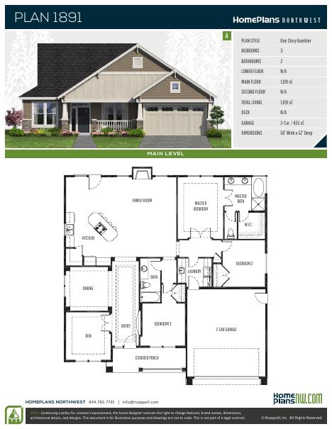 Home Plans NW Plan 1891-A floor plan and specification sheet