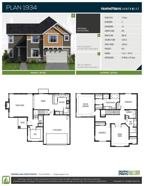 Home Plans NW Plan 1934 floor plan and specification sheet