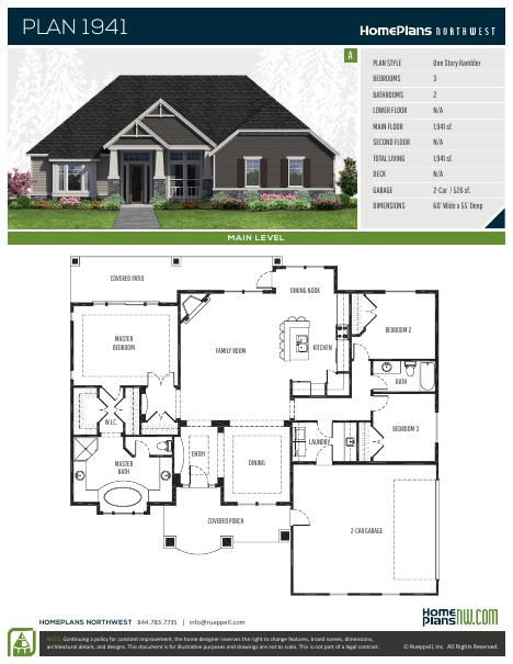 Home Plans NW Plan 1941-A floor plan and specification sheet
