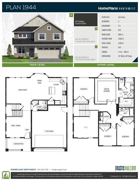 Home Plans NW Plan 1944 floor plan and specification sheet