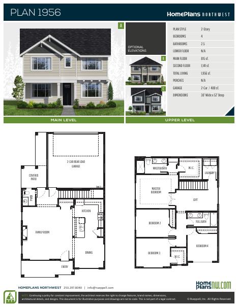 Home Plans NW Plan 1956 floor plan and specification sheet
