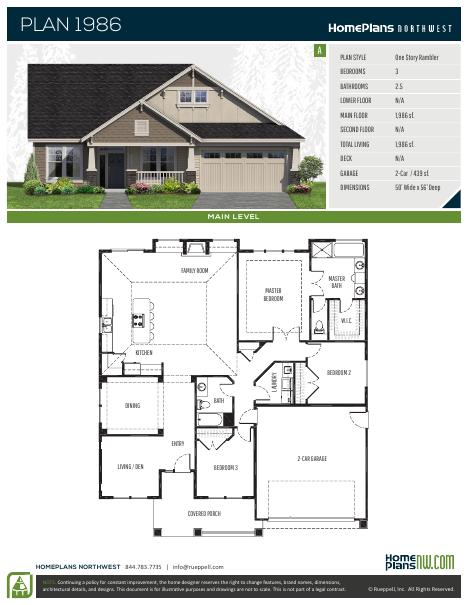 Home Plans NW Plan 1986-A floor plan and specification sheet