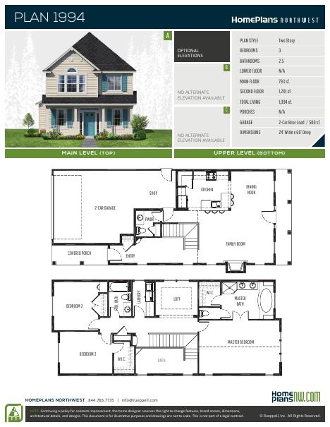 Home Plans NW Plan 1994 floor plan and specification sheet