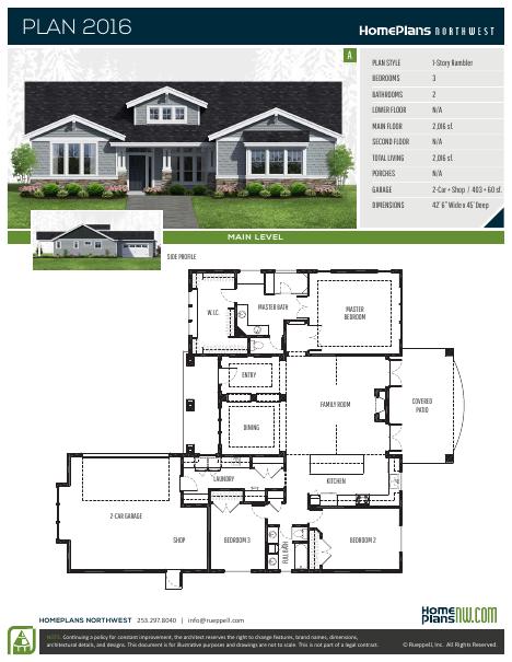 Home Plans NW Plan 2016-A floor plan and specification sheet