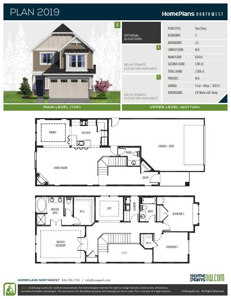 Home Plans NW Plan 2019 floor plan and specification sheet