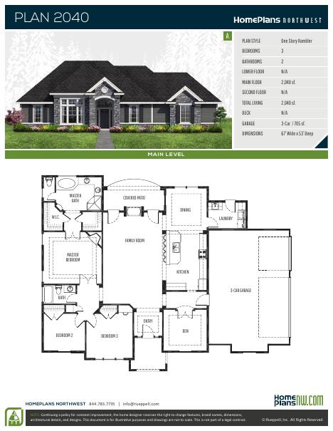 Home Plans NW Plan 2040-A floor plan and specification sheet