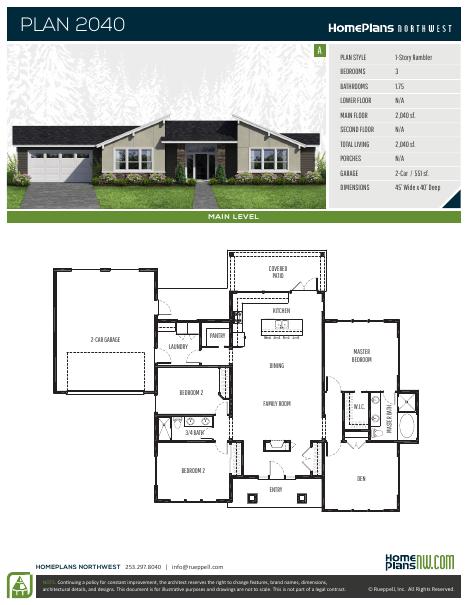 Home Plans NW Plan 2041-A (2040 Old) floor plan and specification sheet
