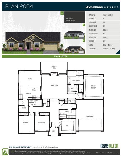 Home Plans NW Plan 2064-ABC floor plan and specification sheet