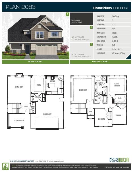 Home Plans NW Plan 2083 floor plan and specification sheet