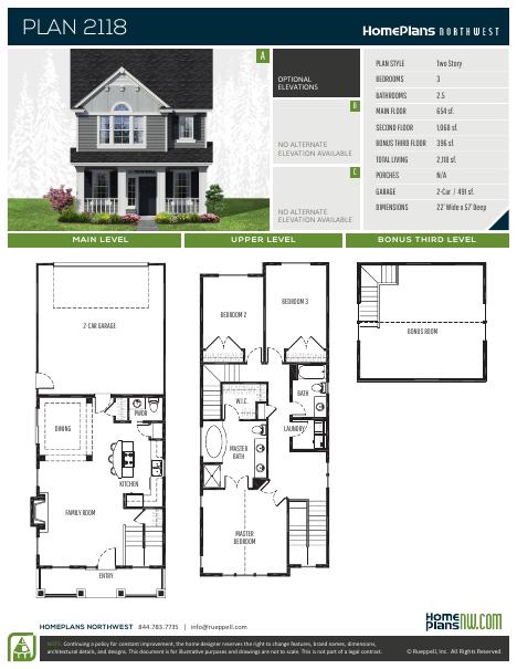 Home Plans NW Plan 2118 floor plan and specification sheet