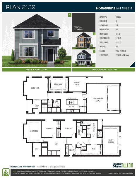 Home Plans NW Plan 2139 floor plan and specification sheet
