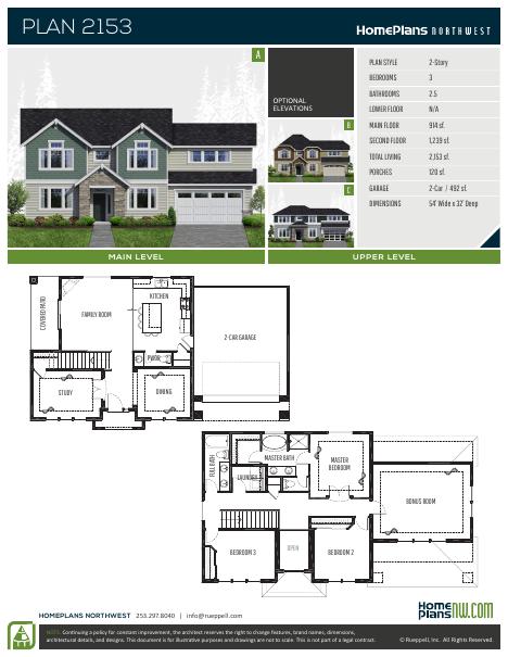 Home Plans NW Plan 2153 floor plan and specification sheet
