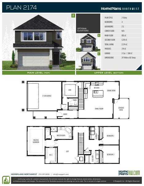 Home Plans NW Plan 2174 floor plan and specification sheet