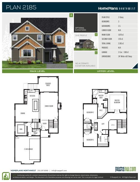 Home Plans NW Plan 2185 floor plan and specification sheet