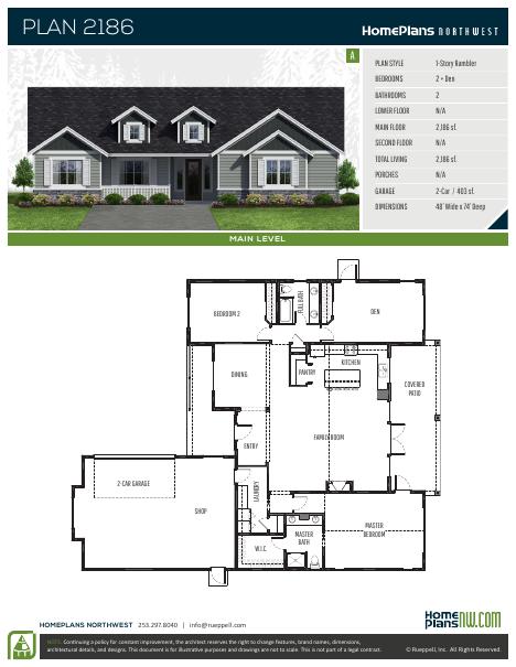 Home Plans NW Plan 2186-A floor plan and specification sheet