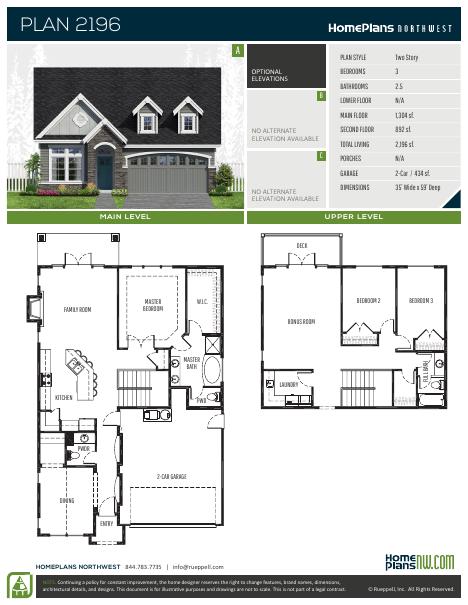 Home Plans NW Plan 2196 floor plan and specification sheet